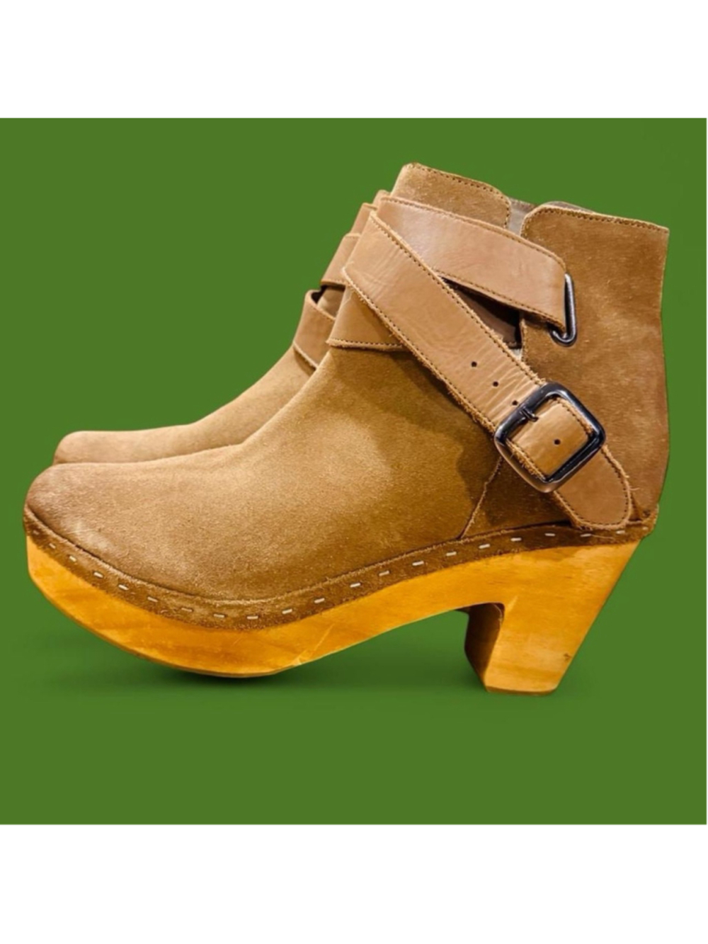 Free People Bungalow Suede Clog Ankle Booties EU 41 / US 10 Brown Wooden Heel